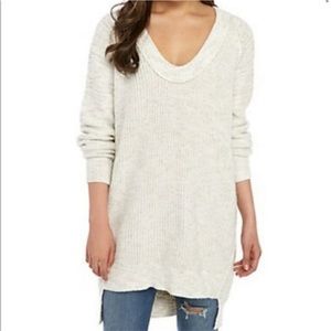 Free People Sunday Scoop Neck Chunky Knit Sweater/tunic size small in cream